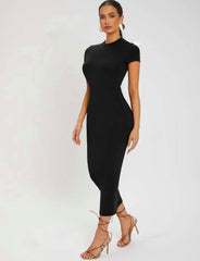 SOLID ROUND NECK BODYCON DRESS