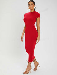 SOLID ROUND NECK BODYCON DRESS