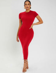 SOLID ROUND NECK BODYCON DRESS