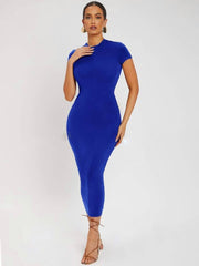 SOLID ROUND NECK BODYCON DRESS