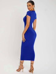 SOLID ROUND NECK BODYCON DRESS