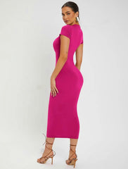 SOLID ROUND NECK BODYCON DRESS