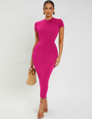 SOLID ROUND NECK BODYCON DRESS