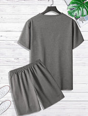 MEN COLOURBLOCK TEE & DRAWSTRING WAIST SHORTS