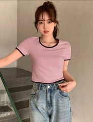 CONTRAST TRIM CROP TEE