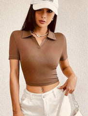 SOLID RIBBED KNIT CROP TEE