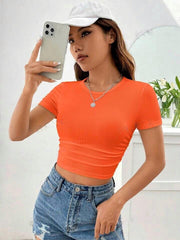 SOLID RUCHED CROP TEE