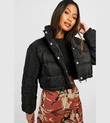 PADDED CROP PUFFER JACKET- BLACK