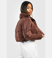 PADDED CROP PUFFER JACKET- CHOCOLATE