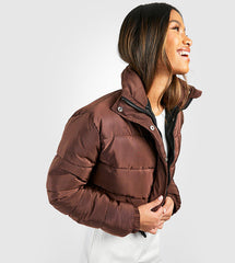 PADDED CROP PUFFER JACKET- CHOCOLATE