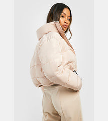 PADDED CROP PUFFER JACKET- BEIGE