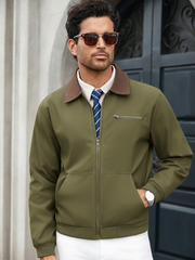 MEN'S CONTRAST COLOR COLLAR ZIP-UP LONG SLEEVE JACKET