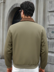 MEN'S CONTRAST COLOR COLLAR ZIP-UP LONG SLEEVE JACKET