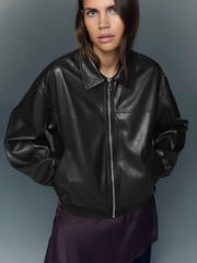 LEATHER EFFECT BOMBER JACKET