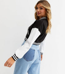 CROPPED BASEBALL BOMBER JACKET- BLACK