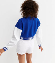 CROPPED BASEBALL BOMBER JACKET- ROYAL BLUE