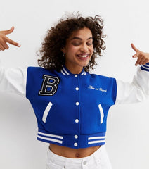 CROPPED BASEBALL BOMBER JACKET- ROYAL BLUE