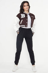 CROPPED BASEBALL BOMBER JACKET- CHOCOLATE