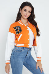 CROPPED BASEBALL BOMBER JACKET- ORANGE