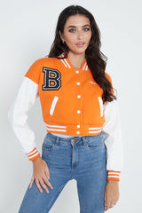 CROPPED BASEBALL BOMBER JACKET- ORANGE