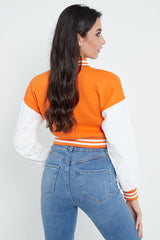 CROPPED BASEBALL BOMBER JACKET- ORANGE