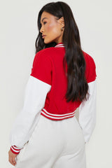 CROPPED BASEBALL BOMBER JACKET- RED