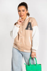 VARSITY BASEBALL UNISEX JACKET- BEIGE