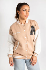 VARSITY BASEBALL UNISEX JACKET- BEIGE