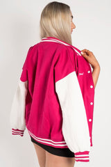 VARSITY BASEBALL UNISEX JACKET-  FUCHSIA