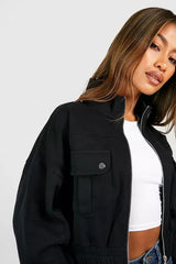 POCKET DETAIL BOMBER JACKET BLACK