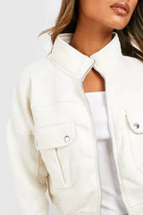 POCKET DETAIL BOMBER JACKET CREAM