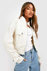 POCKET DETAIL BOMBER JACKET CREAM