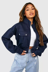 POCKET DETAIL BOMBER JACKET NAVY