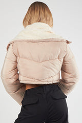 DOWN PARKA SHORT JACKET TURNED COLLAR WINTER WATERPROOF THICKENING WARM DUCK FEATHER-BEIGE