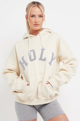 ECRU HOLY SLOGAN OVERSIZED HOODIE