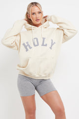 ECRU HOLY SLOGAN OVERSIZED HOODIE