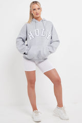 GREY HOLY SLOGAN OVERSIZED HOODIE