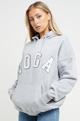 GREY YOGA SLOGAN OVERSIZED HOODIE