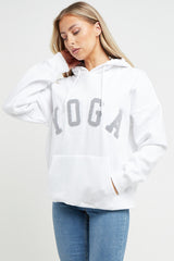 WHITE YOGA SLOGAN OVERSIZED HOODIE