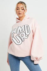 BABY PINK AMOUR RUCHED SLEEVE HOODIE