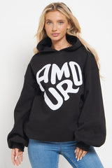 BLACK AMOUR RUCHED SLEEVE HOODIE