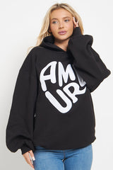 BLACK AMOUR RUCHED SLEEVE HOODIE