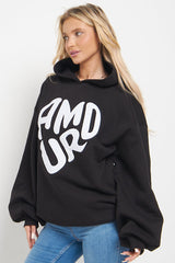 BLACK AMOUR RUCHED SLEEVE HOODIE