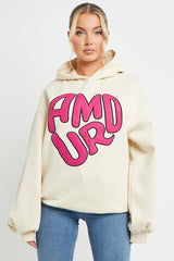 ECRU AMOUR RUCHED SLEEVE HOODIE