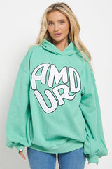 NEW GREEN AMOUR RUCHED SLEEVE HOODIE