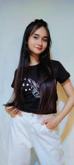 FEATHER AND HEART PRINT TEE-BLACK