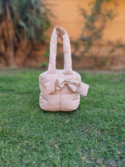 Puffer Bag Bow Tote Bag Beige