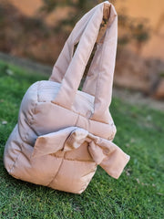 Puffer Bag Bow Tote Bag Beige