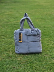 Large Square Puffy Hand Bag With Handle-Grey