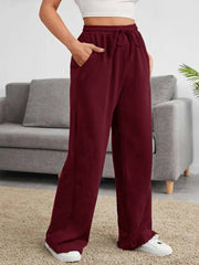 BASICS DRAWSTRING WAIST SLANT POCKET JOGGERS-WINE